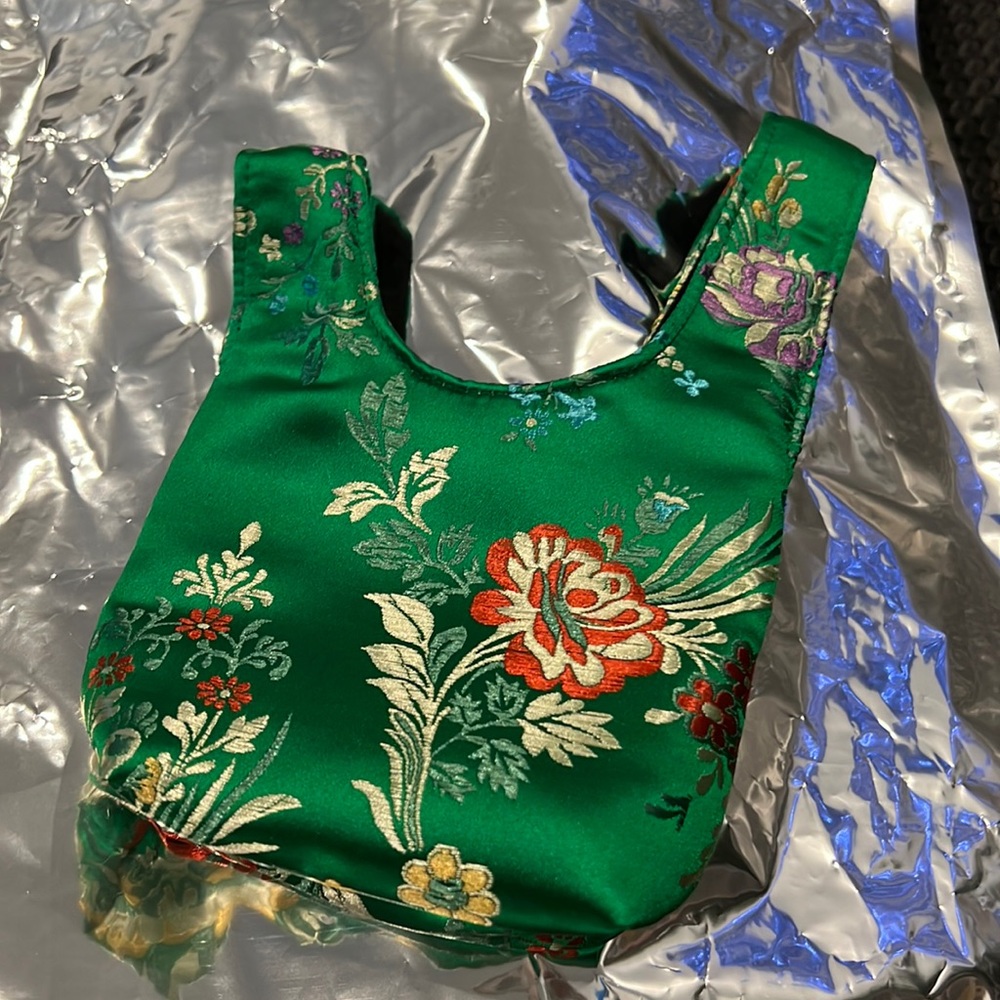 Y A I T O wrist knot bag in oriental green kimono